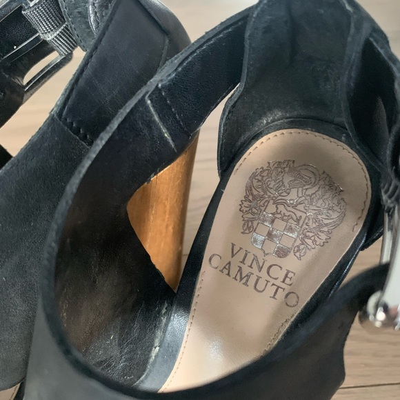 Vince Camuto wedges, size US 5, 5”heels, black leather+wood - Picture 2 of 3